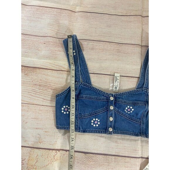 NWT Madewell Women's Blue Denim Sweetheart Bralette Stamped Floral - 8 - Picture 6 of 11